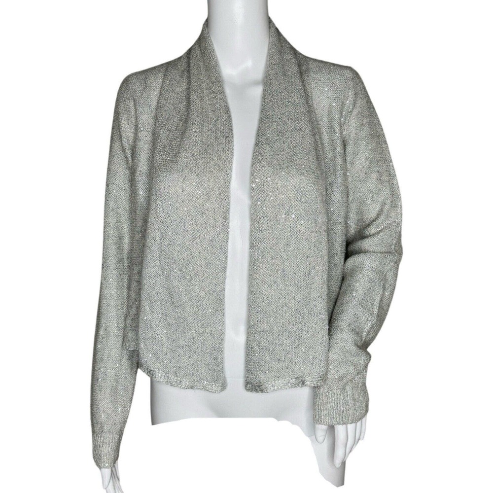 Anthropologie Knitted & Knotted Sweater Women Small Gray Open Knit Shimmmer Boho